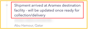 “Shipment Arrived at Aramex Destination Facility” - Meaning - MAILBOX